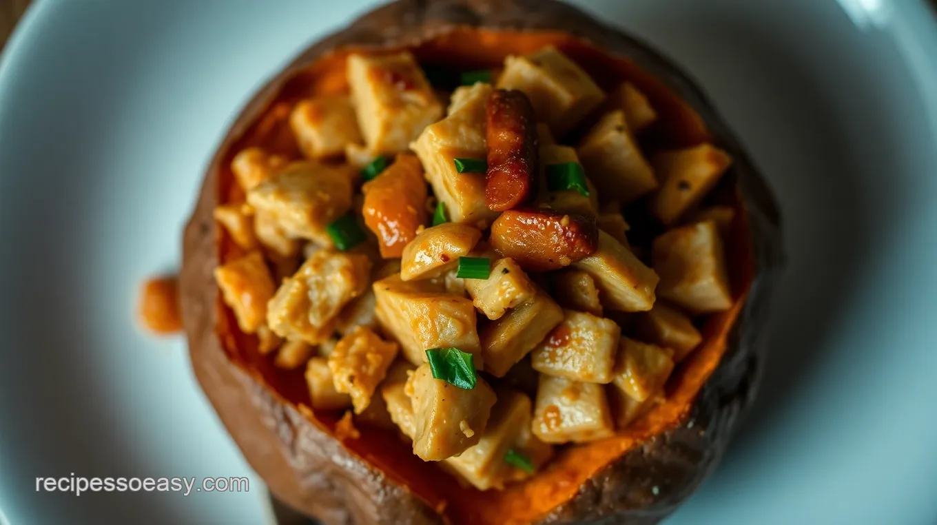 BBQ Chicken Stuffed Baked Sweet Potato Delight