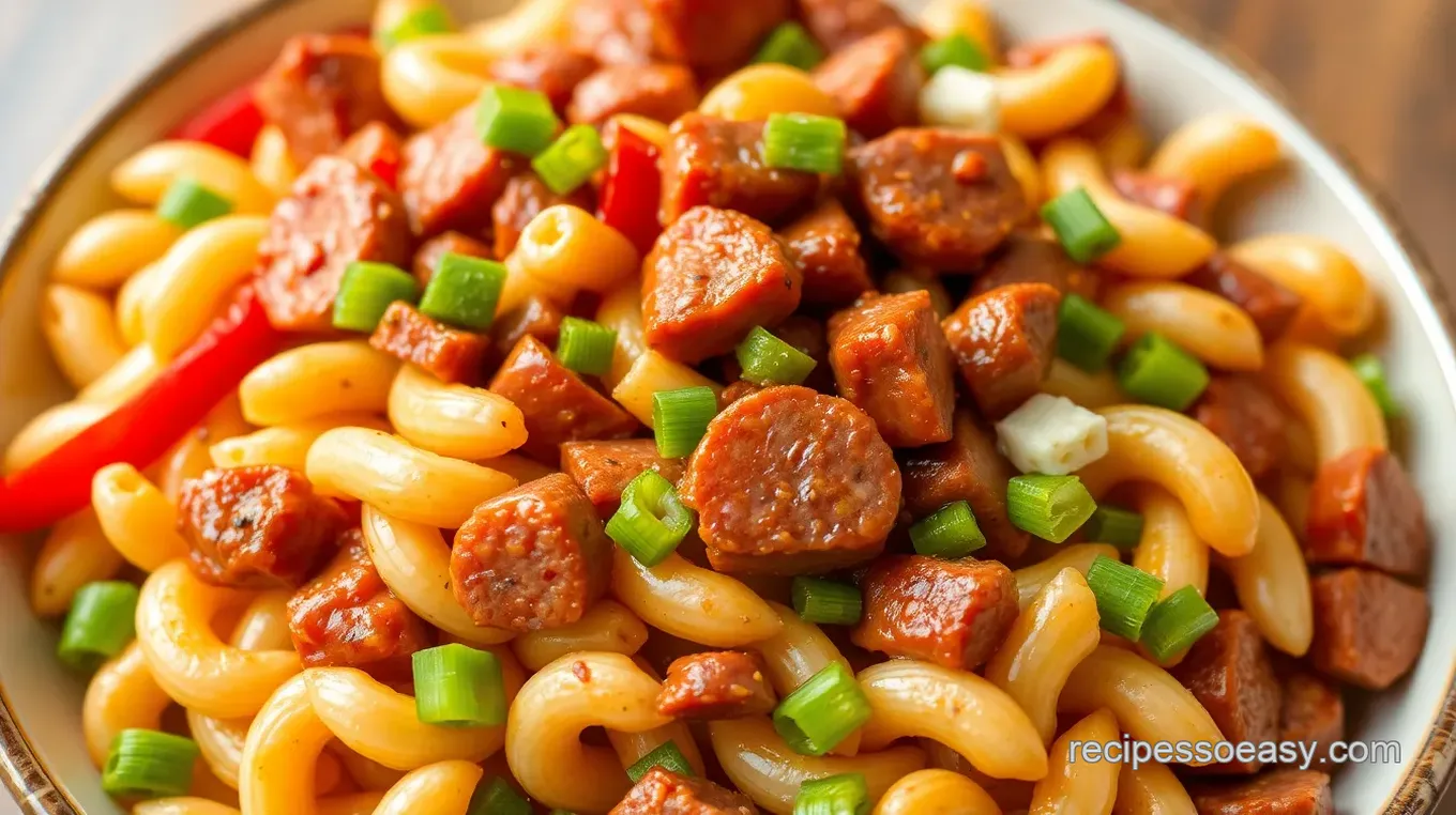 BBQ Kielbasa Pasta Salad with Sweet Golden Mustard Barbecue Sauce