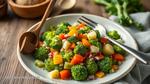 Mixing Colorful Broccoli Salad Delight