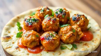 Broil Chicken Buffalo Meatballs on Flatbread recipe card