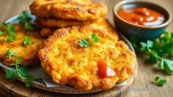 Fry Corn Fritters with Sweet Chili Delight recipe card