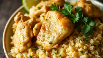 Savory Arroz con Pollo with Gandules Verde recipe card