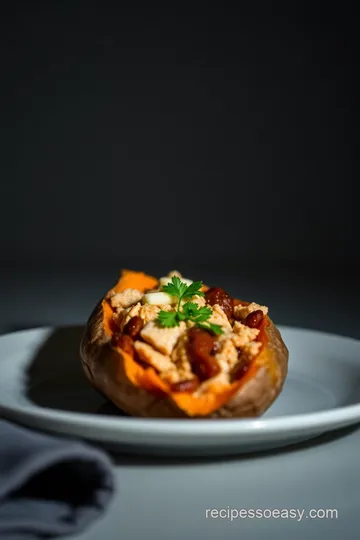 BBQ Chicken Stuffed Baked Sweet Potato Delight presentation