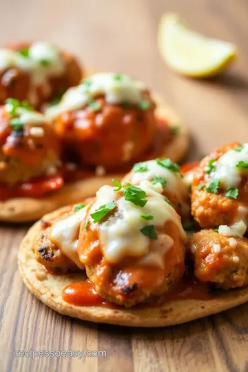 Buffalo Meatball Flatbread with Wing Sauce presentation