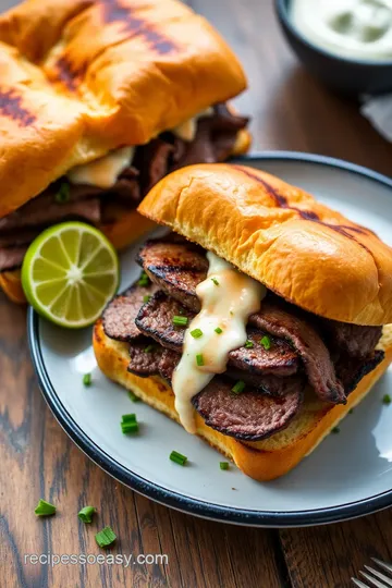 BBQ Flank Steak Sandwich with Honey Chipotle Barbecue Sauce presentation