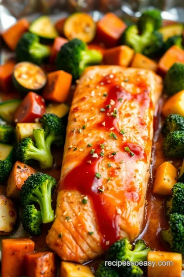 Sweet Chili Sheet Pan Salmon with Colorful Veggies presentation