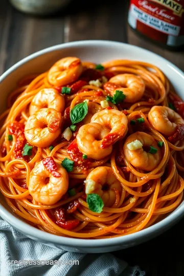 Sweet Red Chili Shrimp Pasta presentation