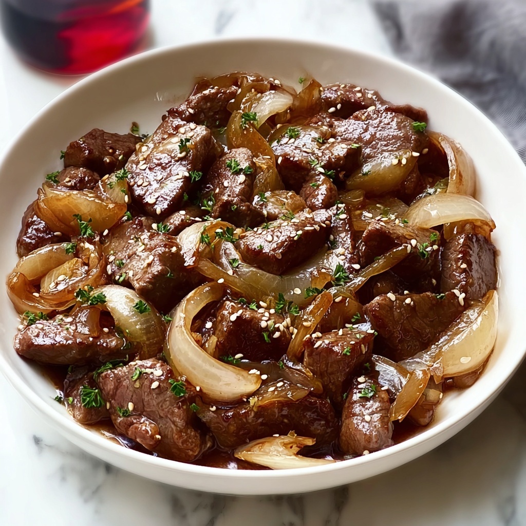 French Onion and Beef Skillet Dinner with Potatoes and Brussels Sprouts Recipe - Recipe Image