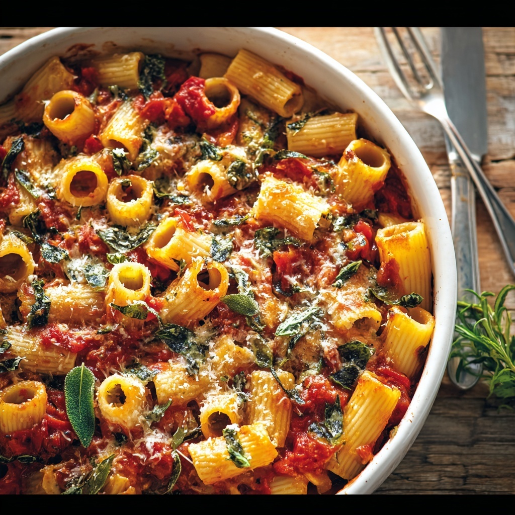 Pumpkin Tomato Pasta Bake with Walnut-Sage Topping Recipe - Recipe Image