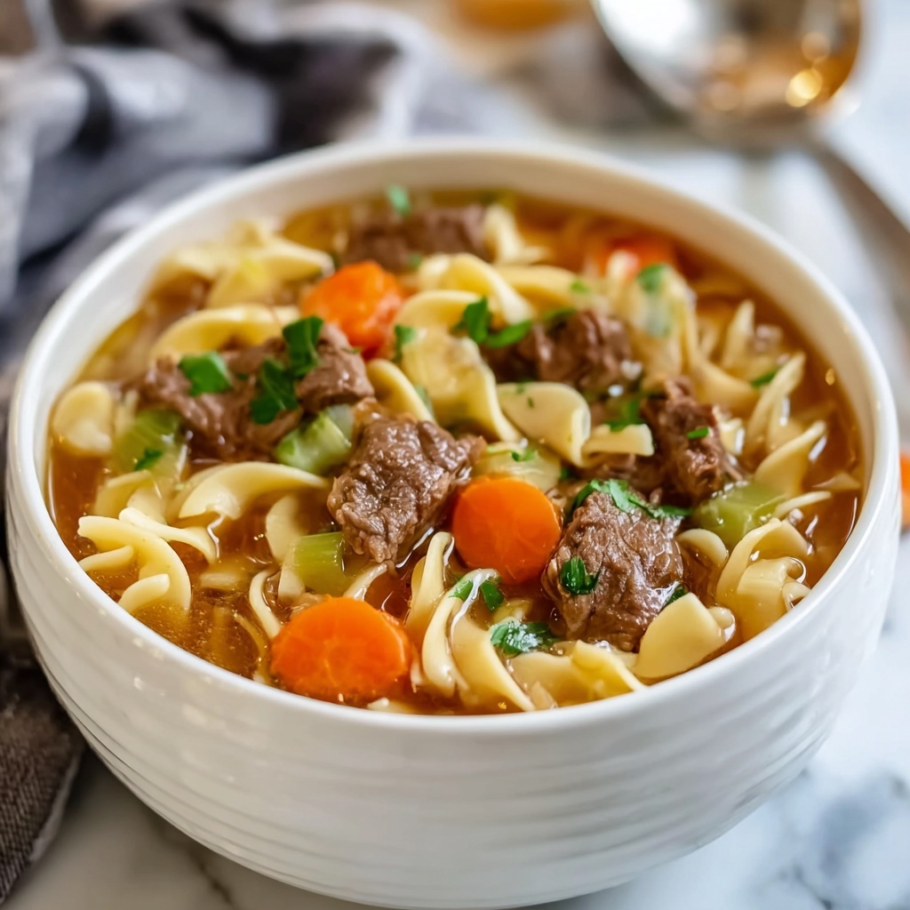 Beef Noodle Soup with Herbs and Creamy Mushroom Recipe - Recipe Image