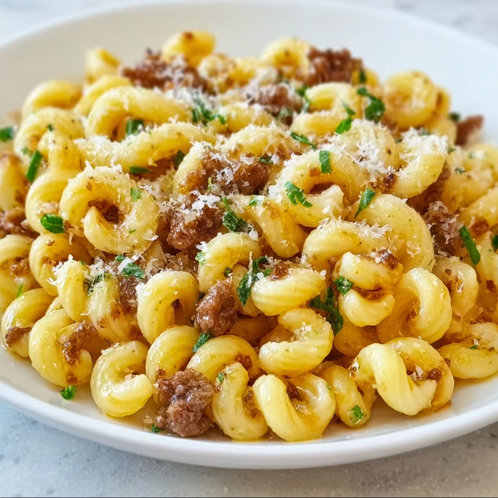 Gramigna Pasta with Sausage and Sage in Parmesan Broth Recipe - Recipe Image