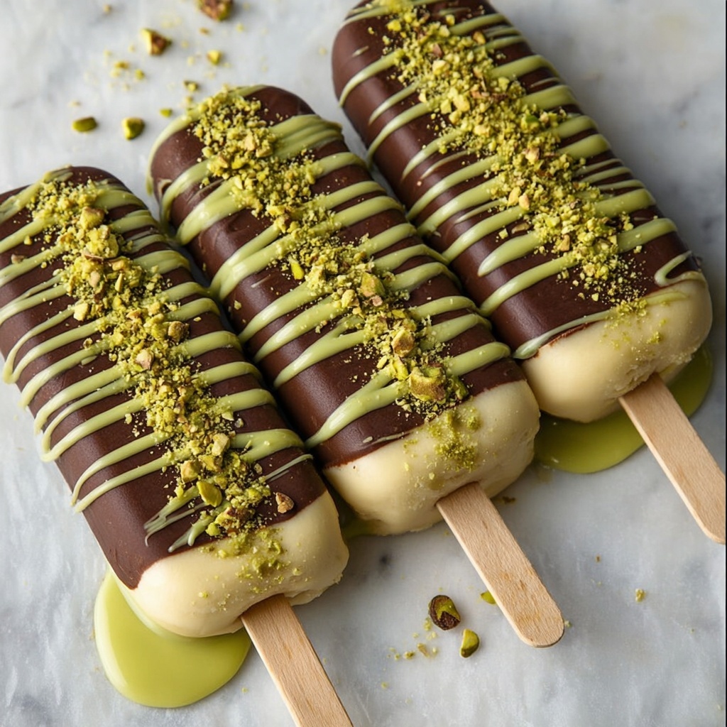Vegan Dubai Pistachio Chocolate Ice Cream Bars Recipe - Recipe Image