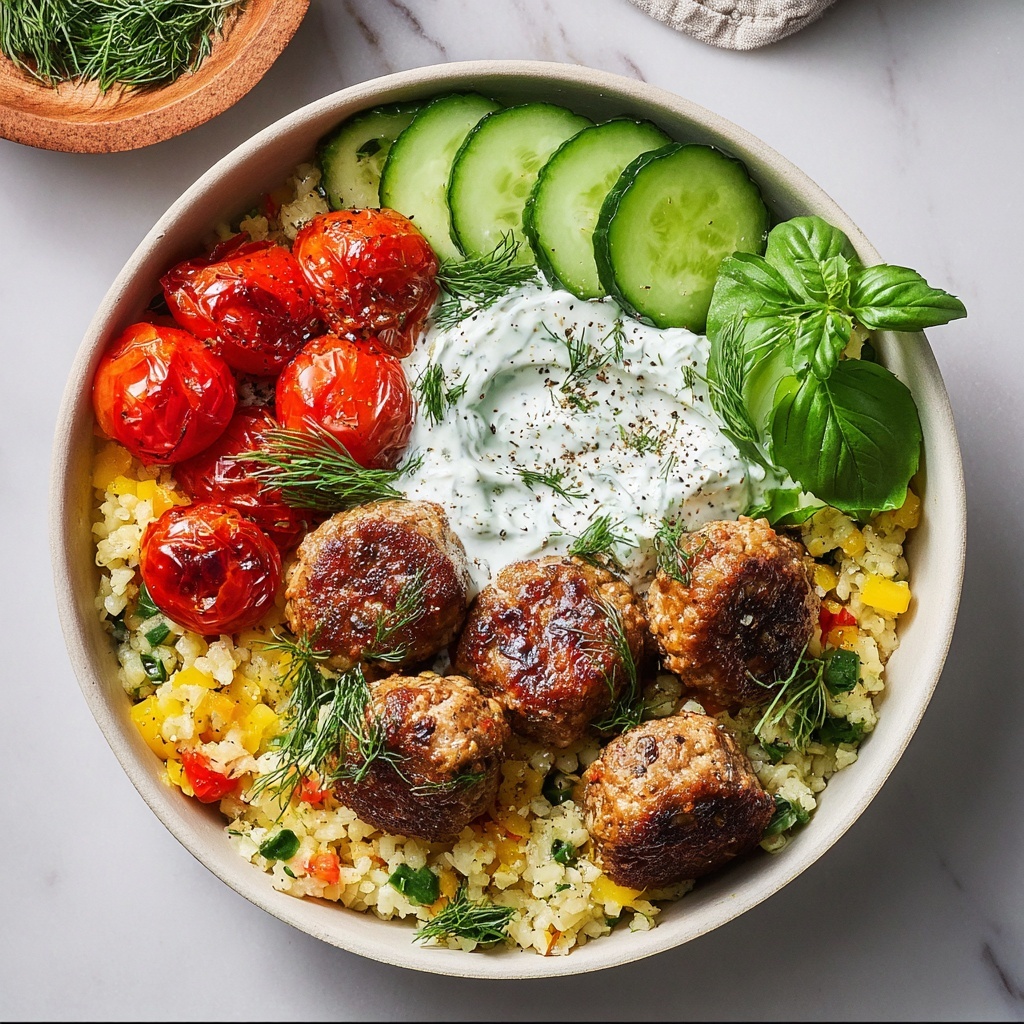 Mediterranean Bowl with Ground Turkey Meatballs Recipe - Recipe Image