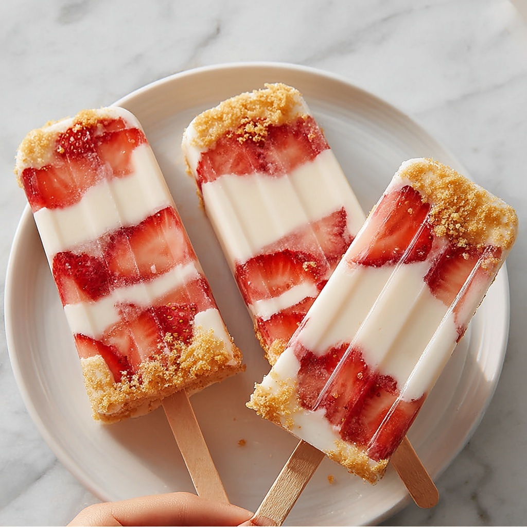 Strawberry Swirl Cheesecake Ice Pops Recipe - Recipe Image