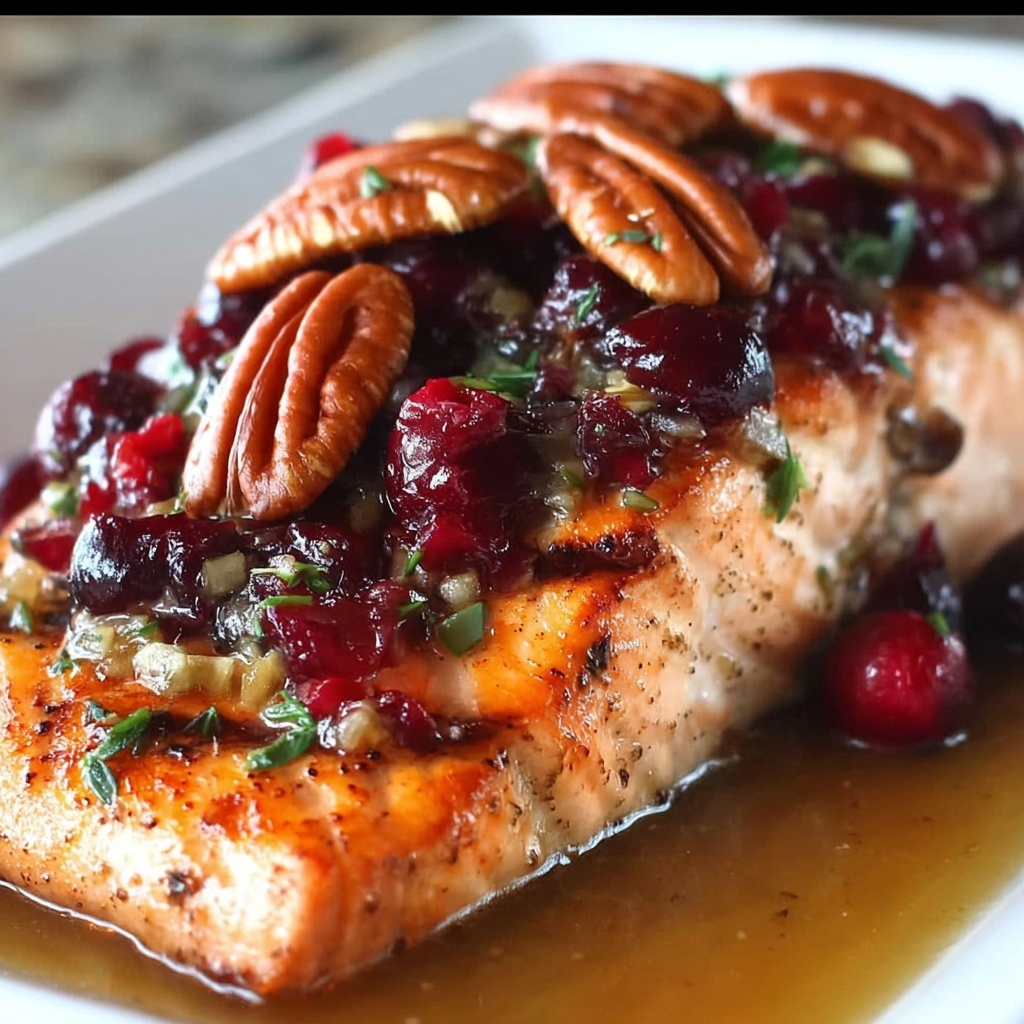 Baked Salmon with Cranberry Salsa and Pecans Recipe - Recipe Image