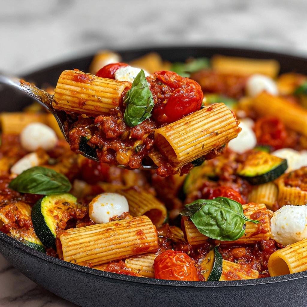 Rigatoni with Sausage, Cherry Tomatoes, and Zucchini Recipe - Recipe Image