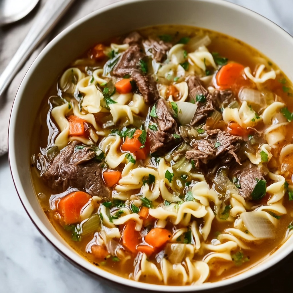 Beef Noodle Soup with Herbs and Creamy Mushroom Recipe - Recipe Image