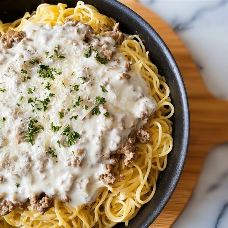 Cheesy Garlic Butter Linguine with Savory Ground Beef Recipe
