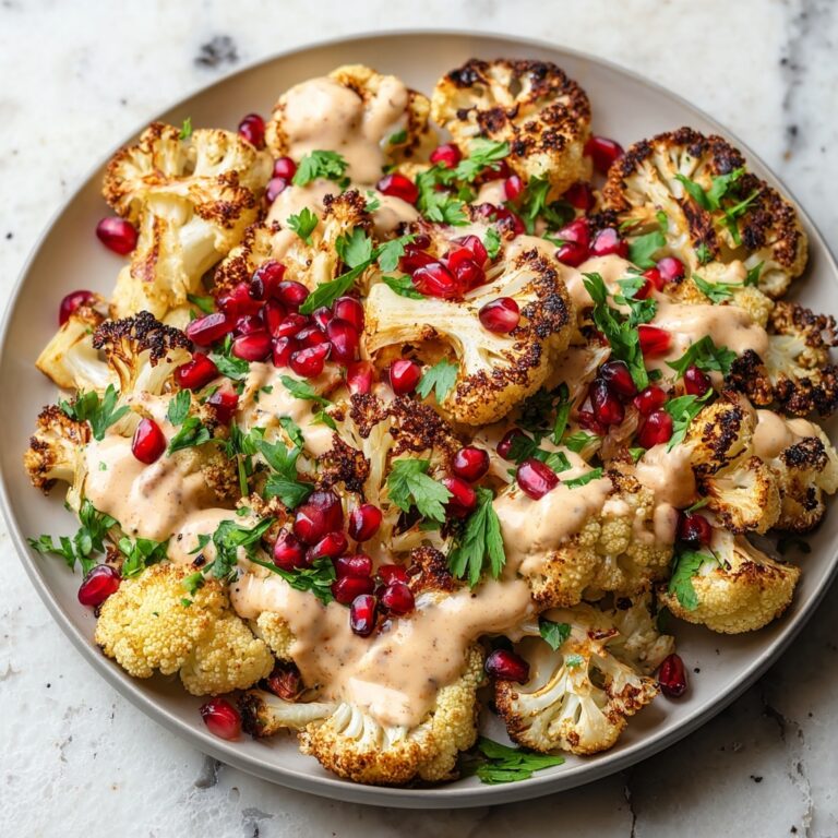 Roasted Cauliflower with Garlic Tahini Sauce and Pomegranate Recipe