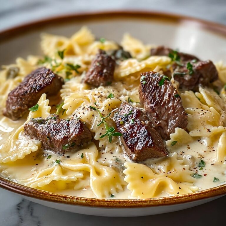 Beef and Bowtie Pasta with Alfredo Sauce Recipe