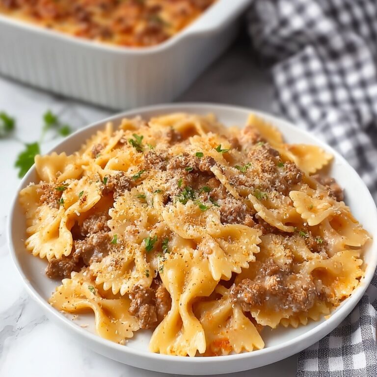 Bowtie Pasta Ziti Bake with Ground Beef and Melted Mozzarella Recipe