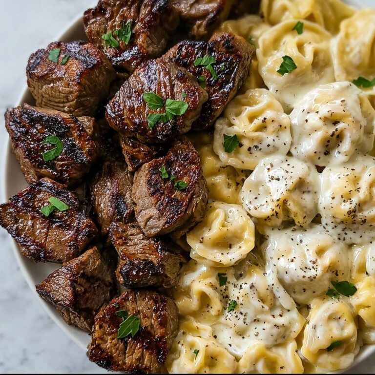 Garlic Butter Steak Bites with Creamy Alfredo Tortellini Recipe