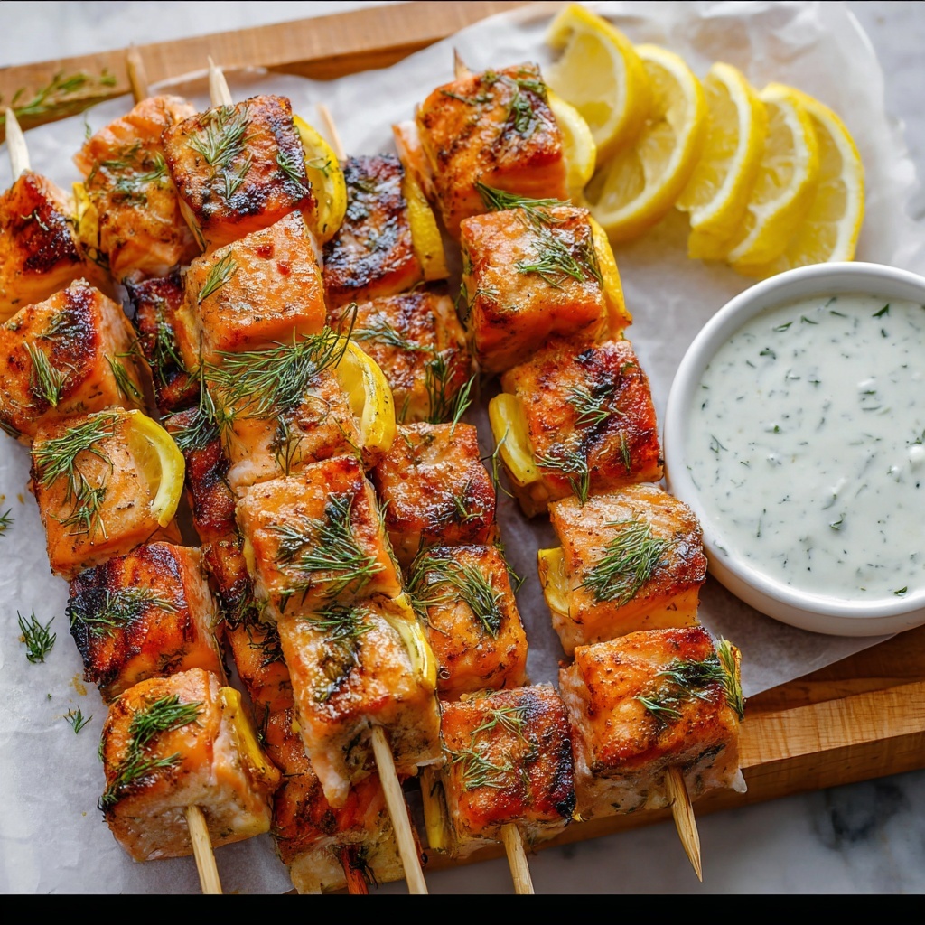 Garlic & Lemon Salmon Kabobs Recipe - Recipe Image