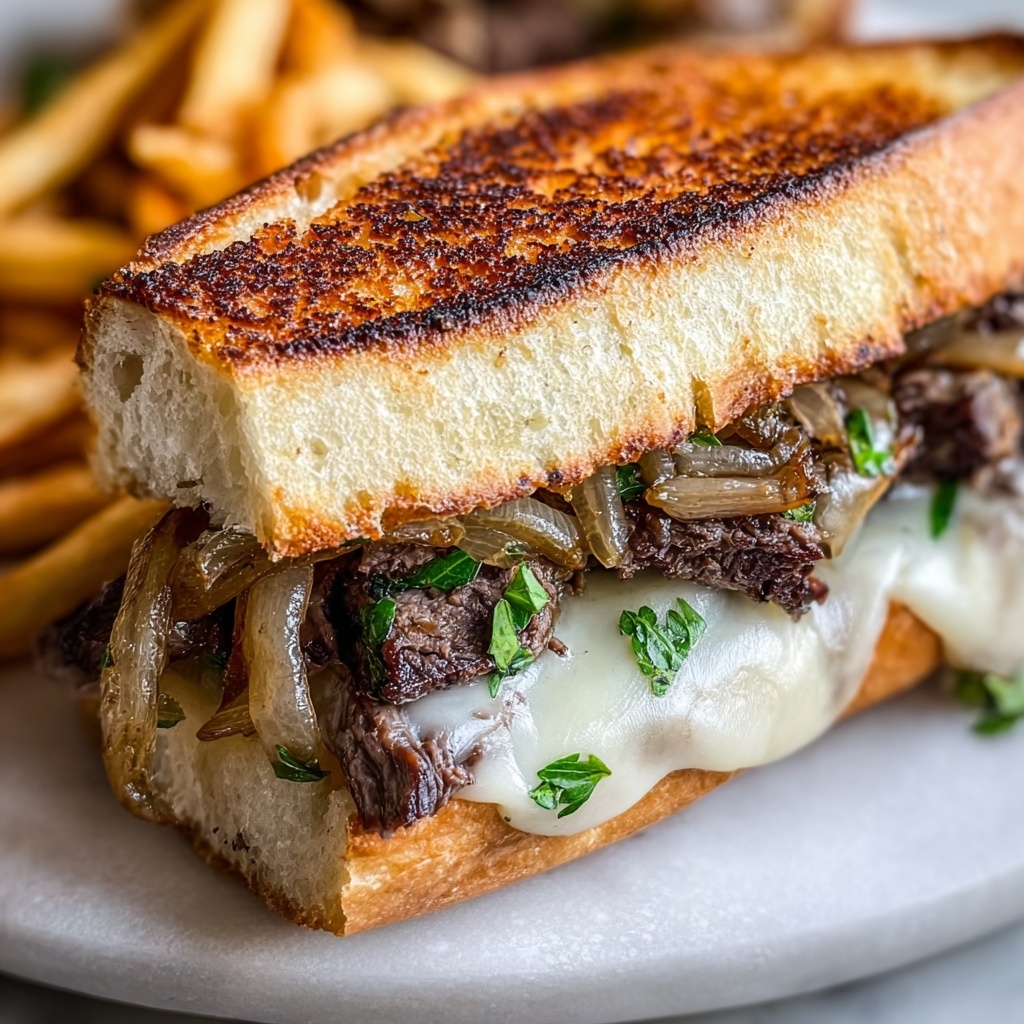 Steak Sandwich with Caramelized Onions, Dill Herb Butter, and Melted Havarti Recipe - Recipe Image