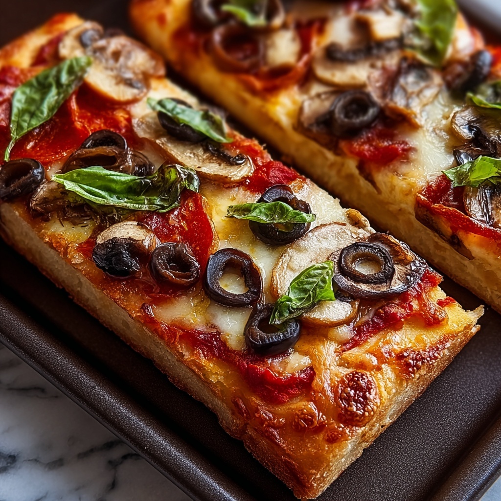 Vegan Pan Pizza with Green Olives and Mushrooms Recipe - Recipe Image