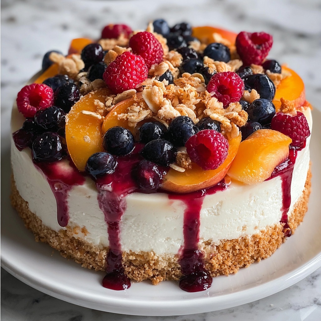 Summer Berry Peach Cheesecake Recipe - Recipe Image