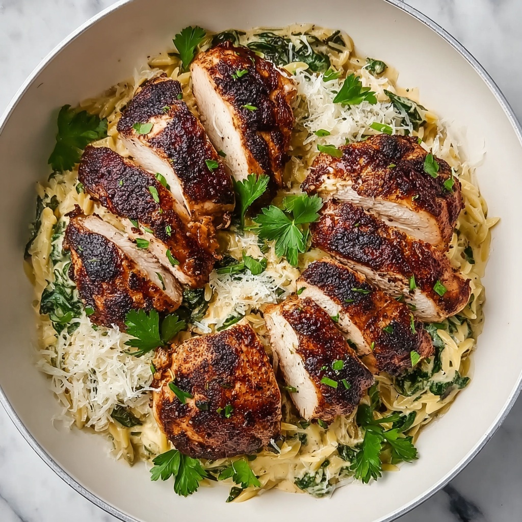 Creamy Parmesan Orzo with Chicken and Asparagus Recipe - Recipe Image