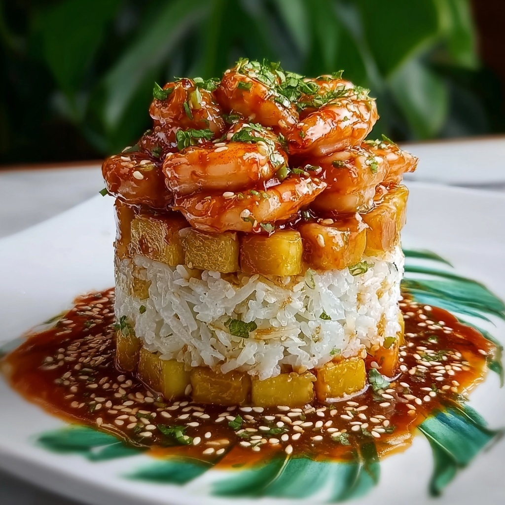 The Best Teriyaki Shrimp Pineapple Rice Stack for Family Meals Recipe - Recipe Image