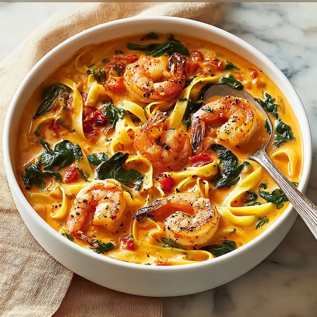 Best Creamy Shrimp Tuscan Fettuccine Recipe - Recipe Image