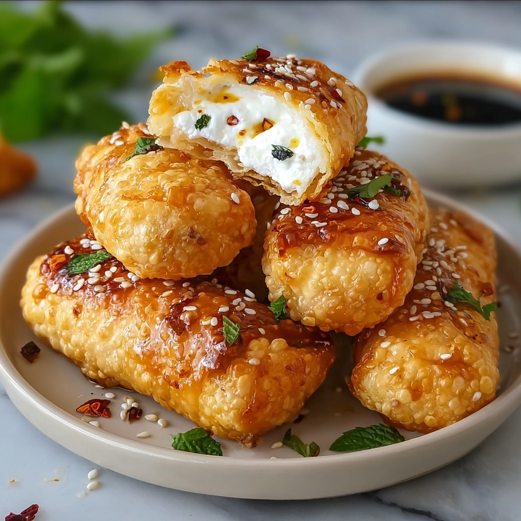Oven Fried Feta Rolls with Chili Honey Drizzle Recipe - Recipe Image