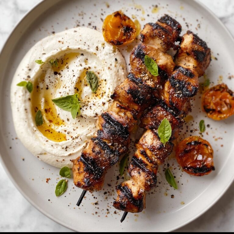 Basil and Garlic Grilled Chicken Skewers with Garlicky Whipped Ricotta Recipe