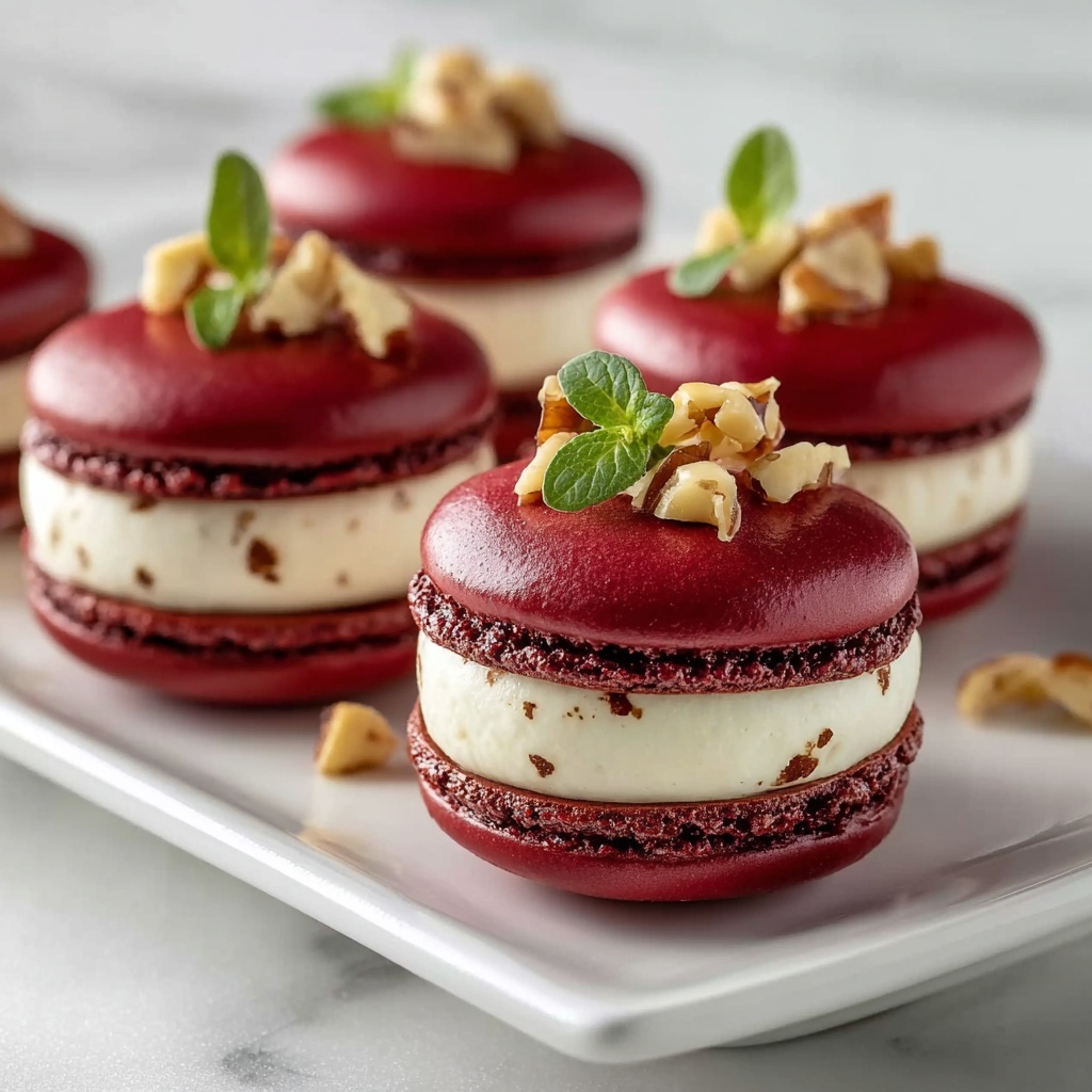 Savory Beet Macarons with Goat Cheese & Walnut Crunch Recipe - Recipe Image