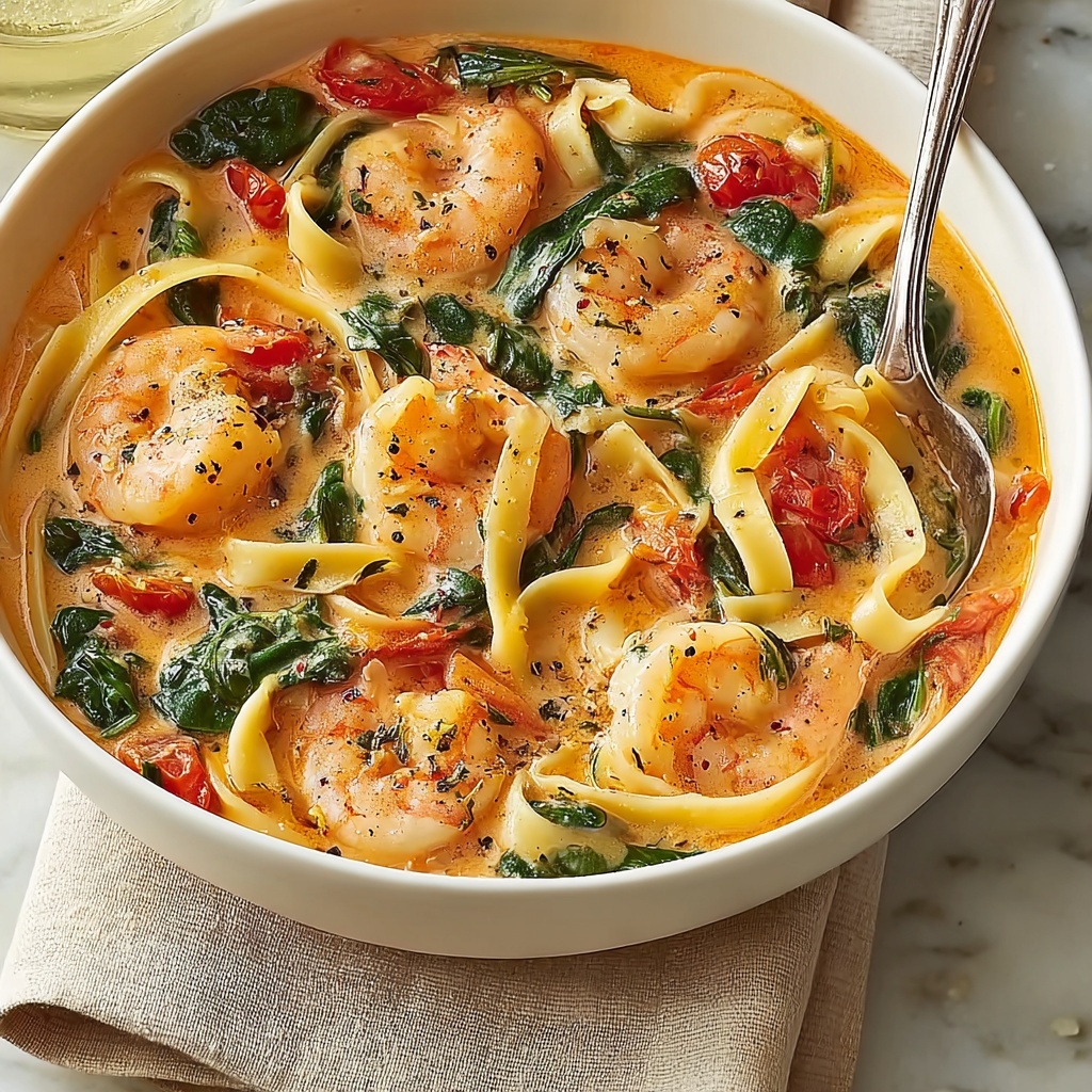 Best Creamy Shrimp Tuscan Fettuccine Recipe - Recipe Image