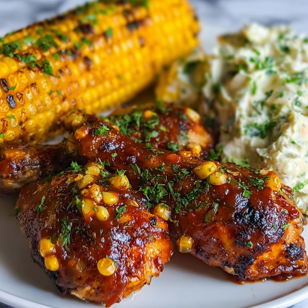 Smoky Chipotle Beer BBQ Chicken with Creamed Grilled Corn Recipe - Recipe Image