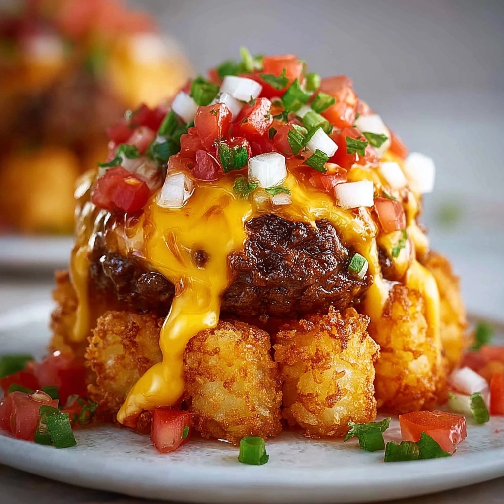 Cheeseburger Stuffed Tater Tot Cones with Colossal Cheese Volcano Recipe - Recipe Image