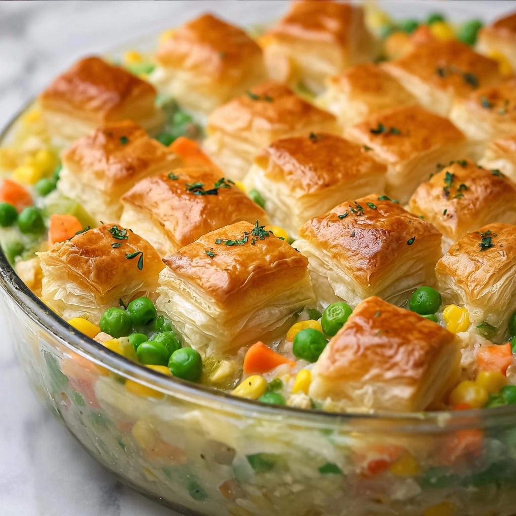 Creamy Chicken Pot Pie Bake with Puff Pastry Recipe - Recipe Image