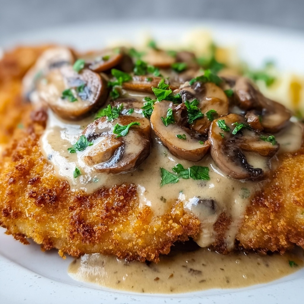Golden Crispy Chicken with Parmesan Mushroom Sauce Recipe - Recipe Image